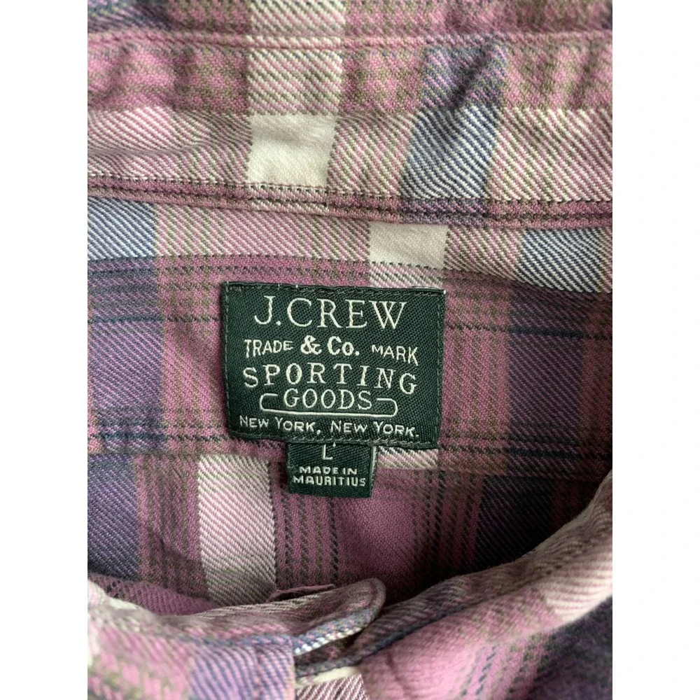 J. Crew Mens Purple Plaid Flannel Button Down Shirt Large Sporting Goods Cotton